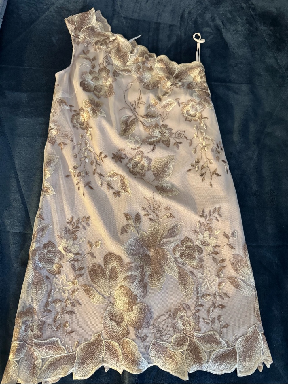 Free People One-Shoulder Cream Floral Embroidered Slip Dress